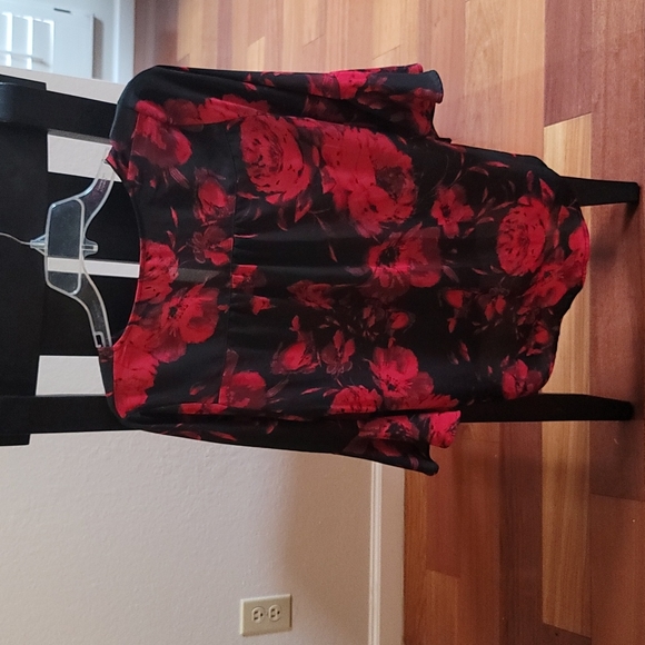 BCX Red/Black Blouse Faux Wrap - Picture 3 of 3
